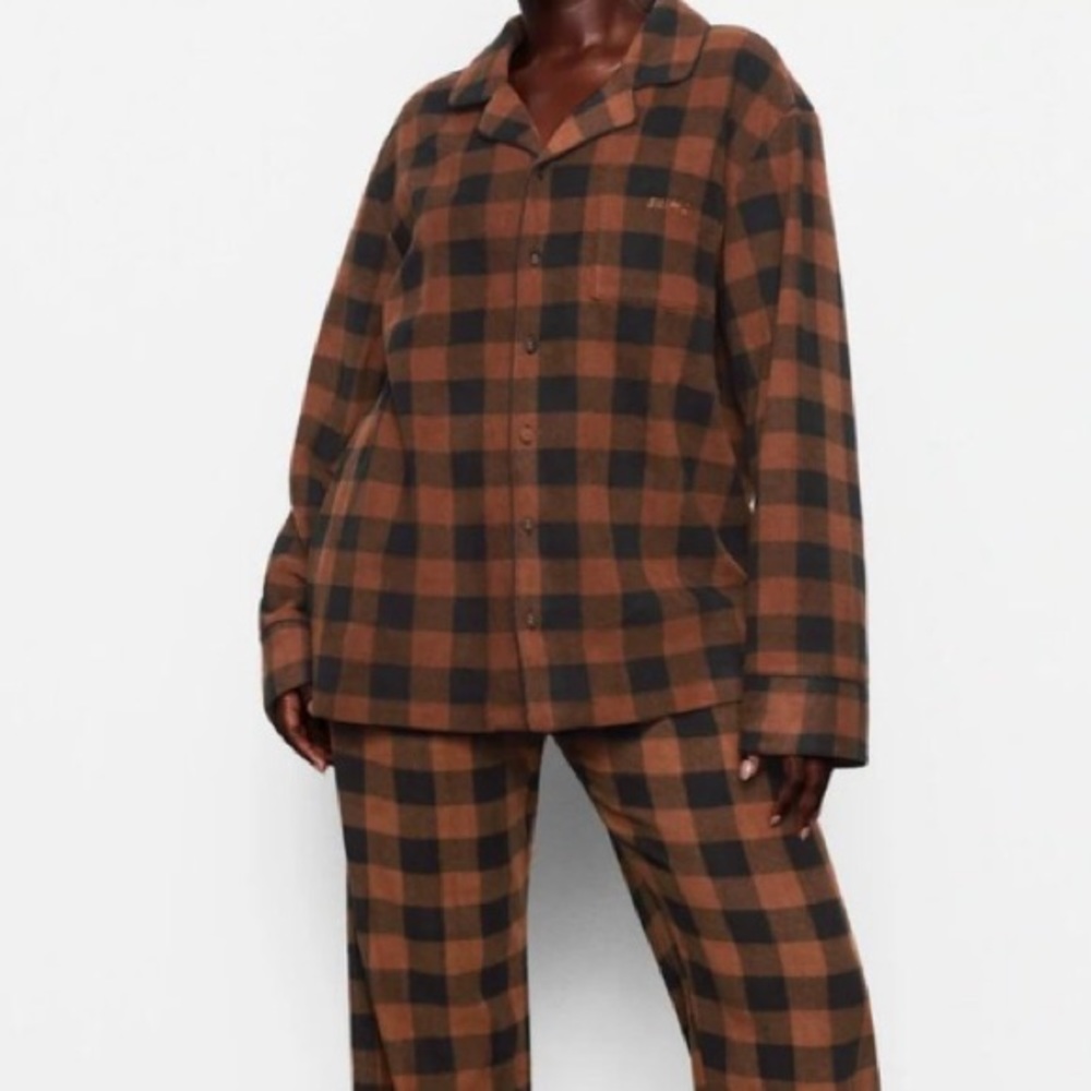 SKIMS Jasper Buffalo Fleece Plaid Sleep Pajama Button Top Only